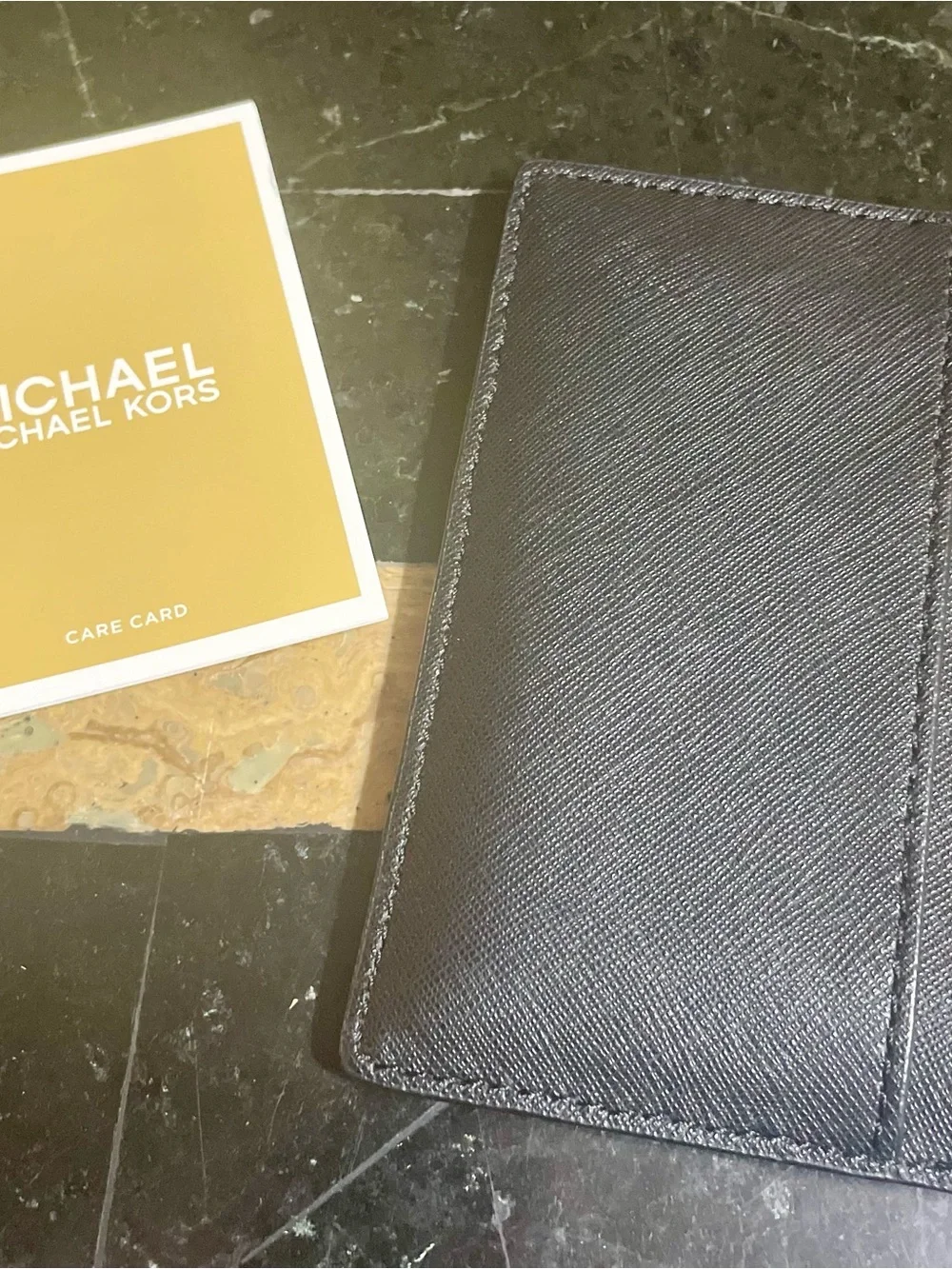 Michael Kors Black Saffiano Card & Key Holder with Gold Hardware